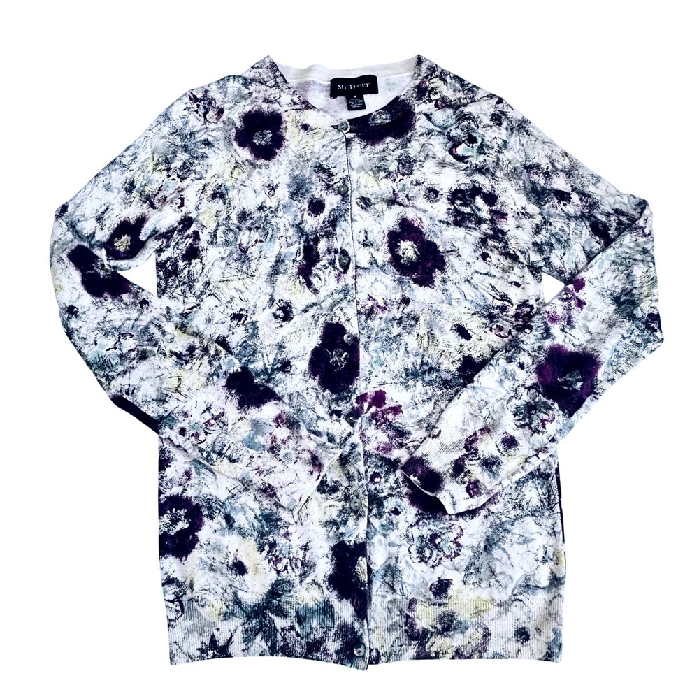 McDuff women's silk cashmere cardigan floral sweater cottage luxury 90s y2k M